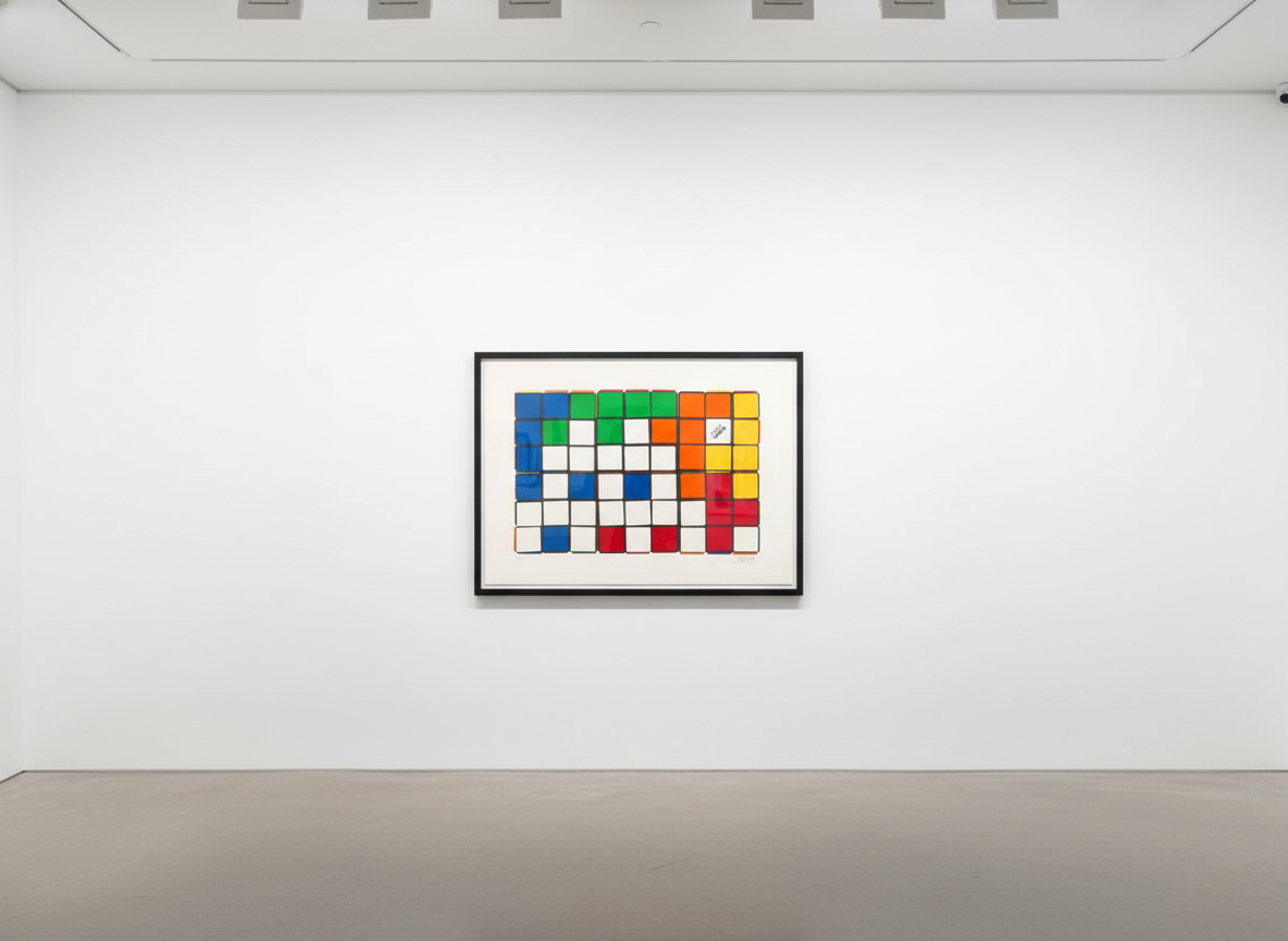 Invader - 6 Cubes  (Orange/Yellow), 2009, Screen print on paper
Signed & numbered
