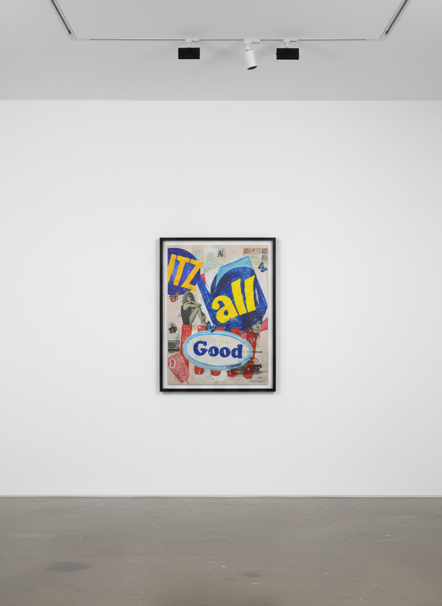 Jojo Anavim - Itz All Good, 2023, Acrylic, collage, textured paste, and diamond dust on canvas