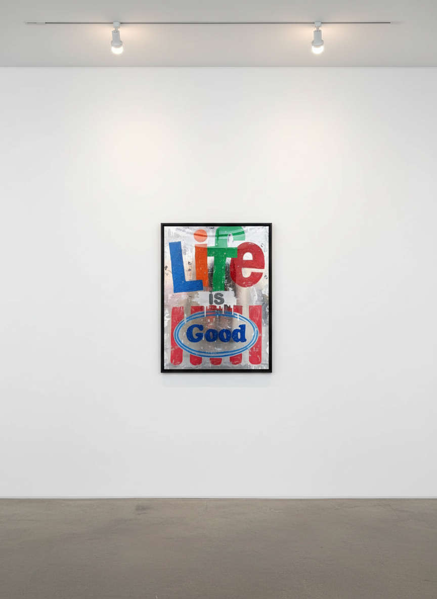 Jojo Anavim - Life is Good (Reflective Foil), 2023, Acrylic, Mirror Foil on Canvas