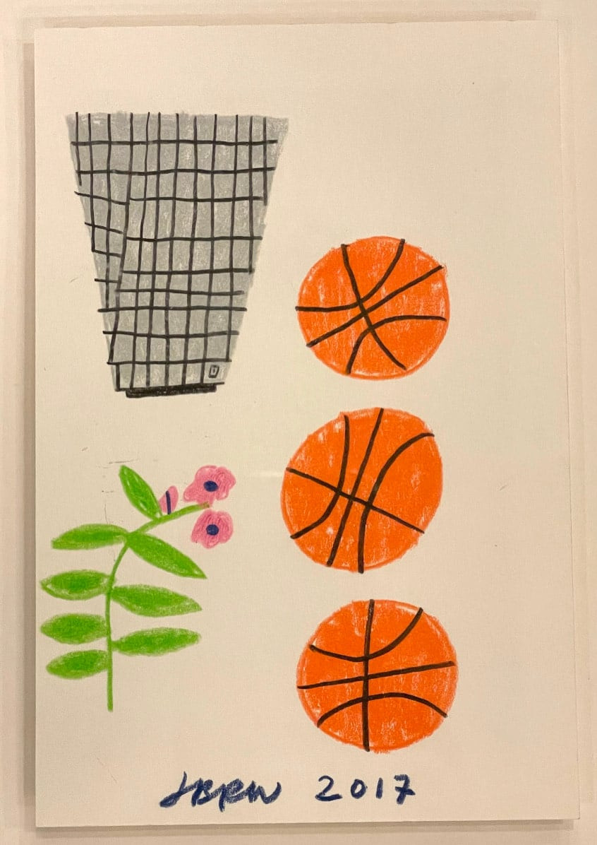 Jonas Wood - Basketball and Plant, 2017, Colored pencil on paper