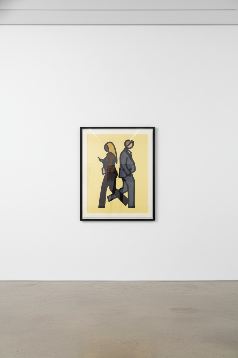Julian Opie - New York Couple 5, 2019, Screen print with collage on conservation paper with frame