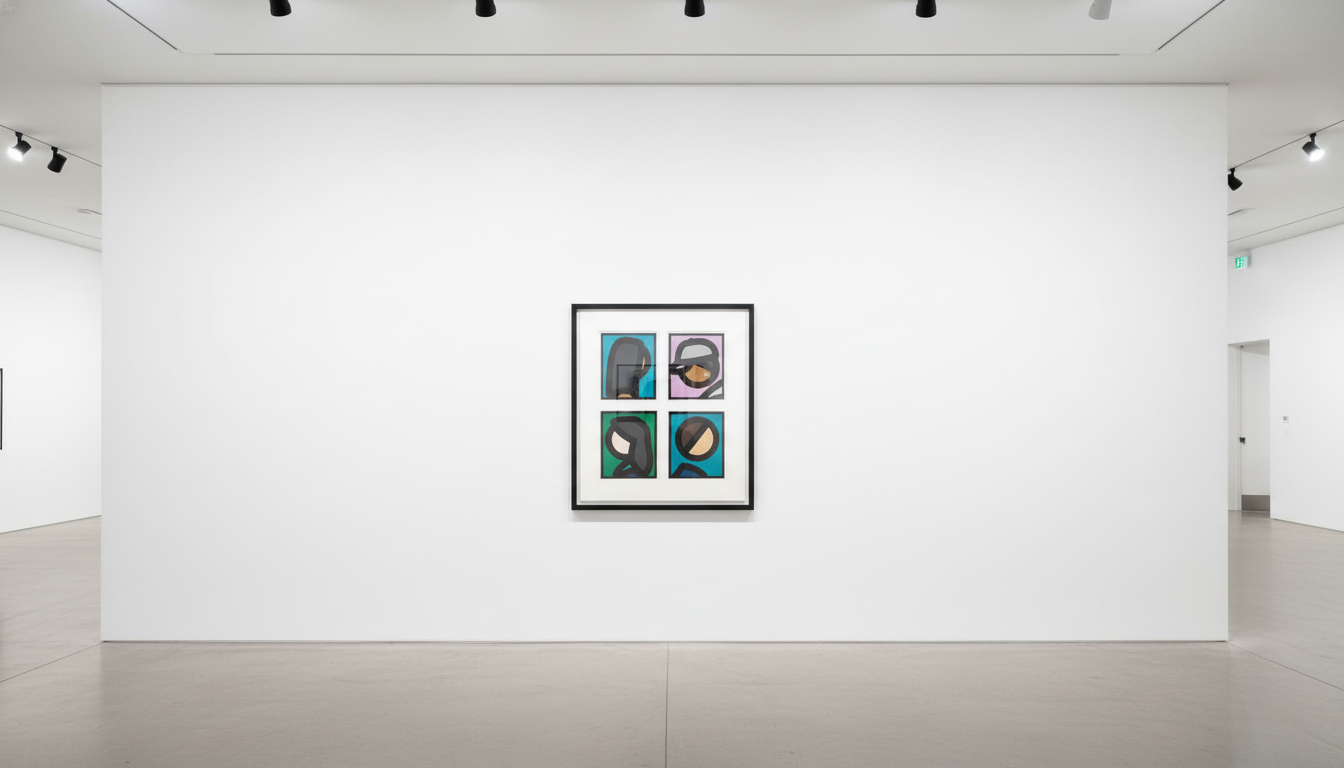 Julian Opie - Paper Heads, 2019, A series of 8 laser cut museum archival museum board reliefs