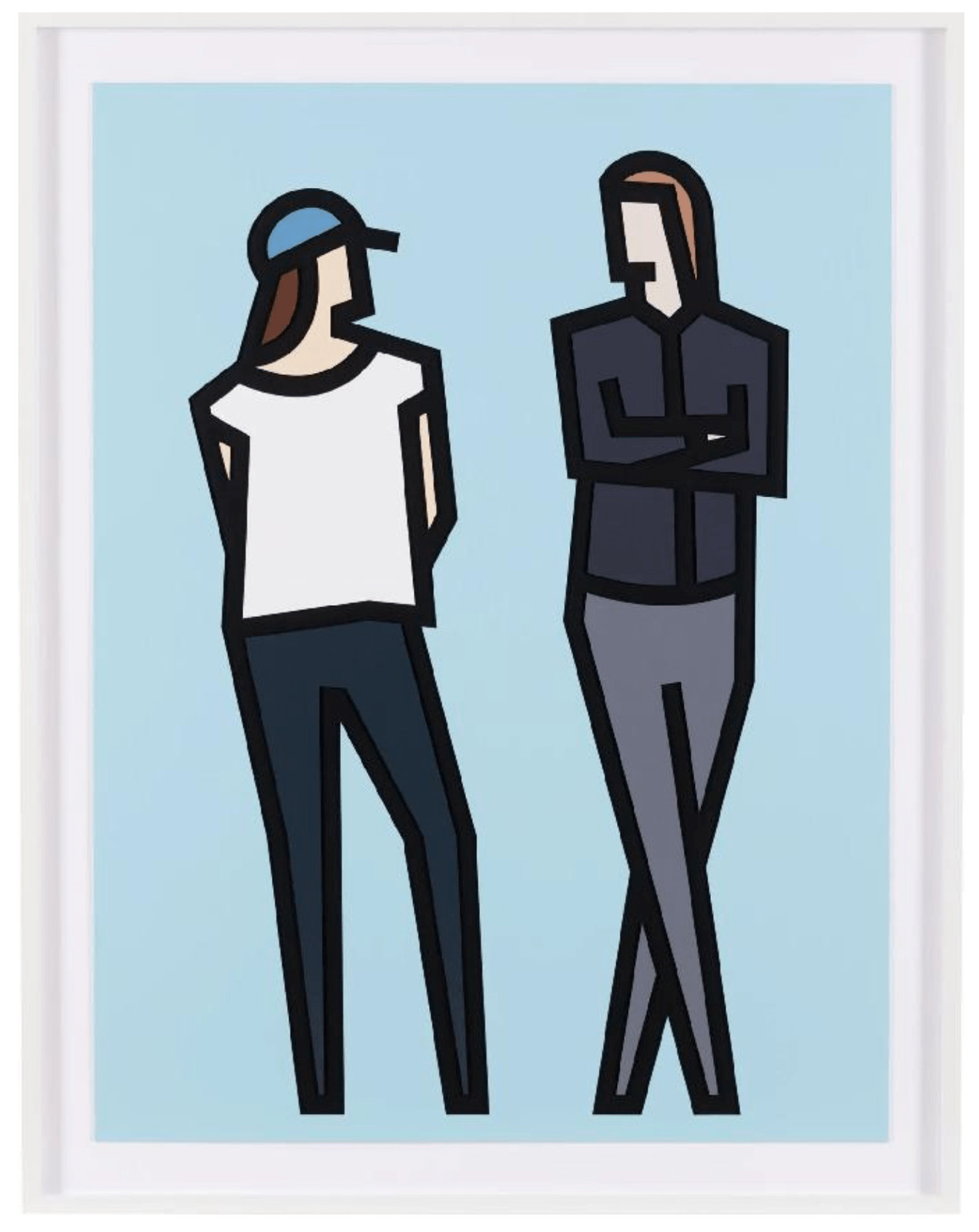 Julian Opie - Standing Couples 4, 2024, Reliefs with collage on archival Museum Boards, presented in sprayed white frames ...