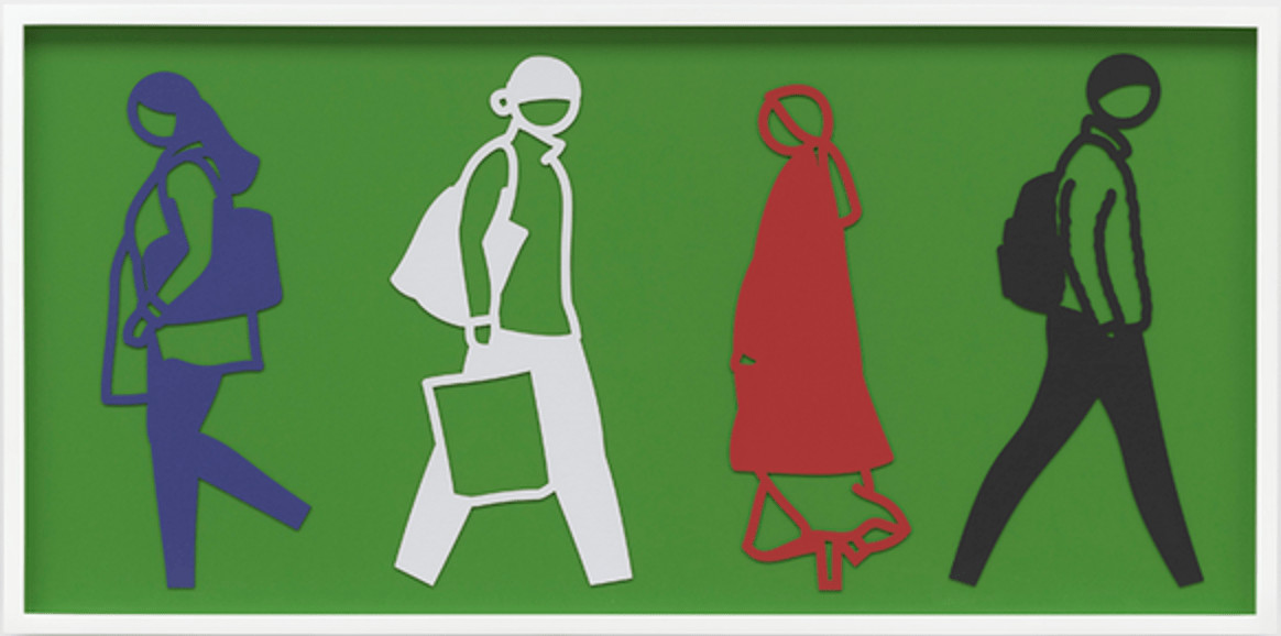 Julian Opie - Street 2, 2020, Laser - cut museum board relief , presented in a sprayed white frame specified by the artist