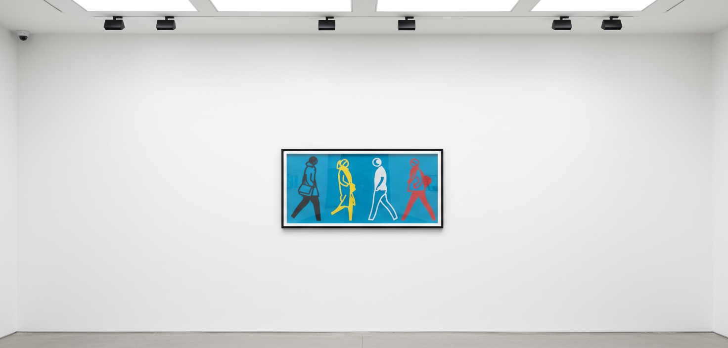 Julian Opie - Street 6, 2020, Laser - cut museum board relief , presented in a sprayed white frame specified by the artist