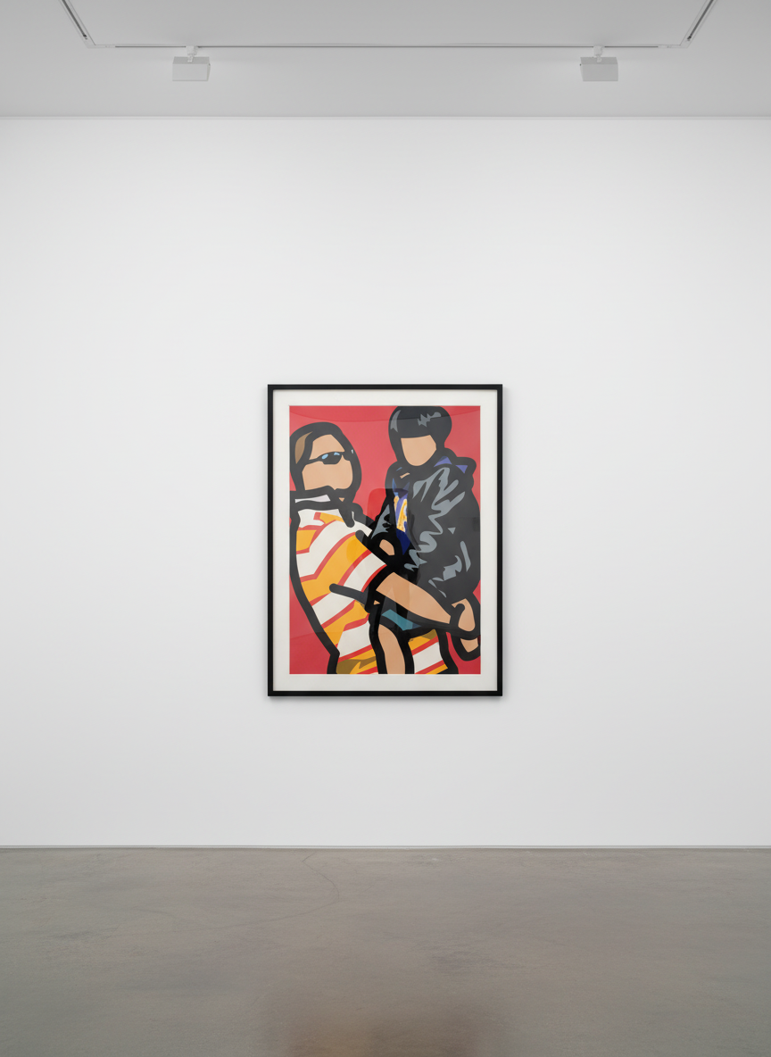 Julian Opie - Tourist With Child, 2014, Screen print with hand painting in frames specified by the
artist