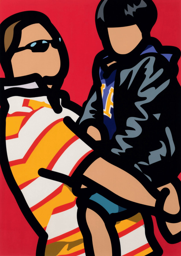 Julian Opie - Tourist With Child, 2014, Screen print with hand painting in frames specified by the
artist