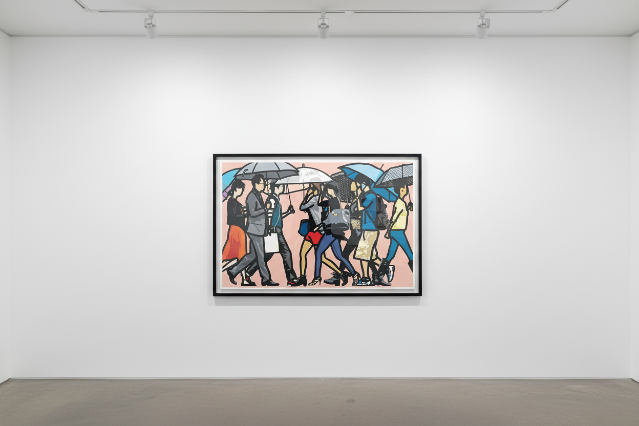 Julian Opie - Walking In The Rain, Seoul, from Walking In The Rain, 2015, Screen print