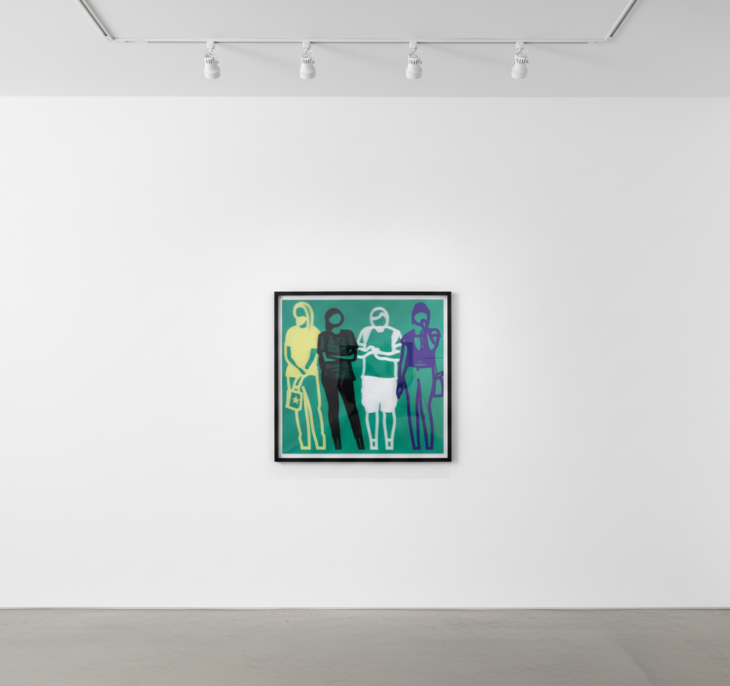 Julian Opie - Yellow Black White Blue (Standing People), 2019-2020, Lenticular acrylic panel mounted onto white acrylic