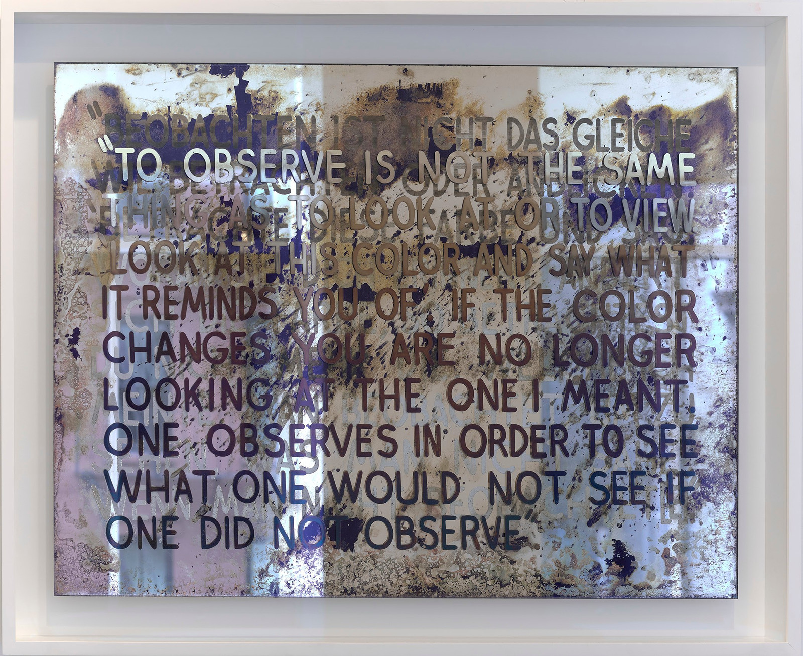 Mel Bochner - If the color changes..., 2018, Etched and silvered glass
Signed and dated