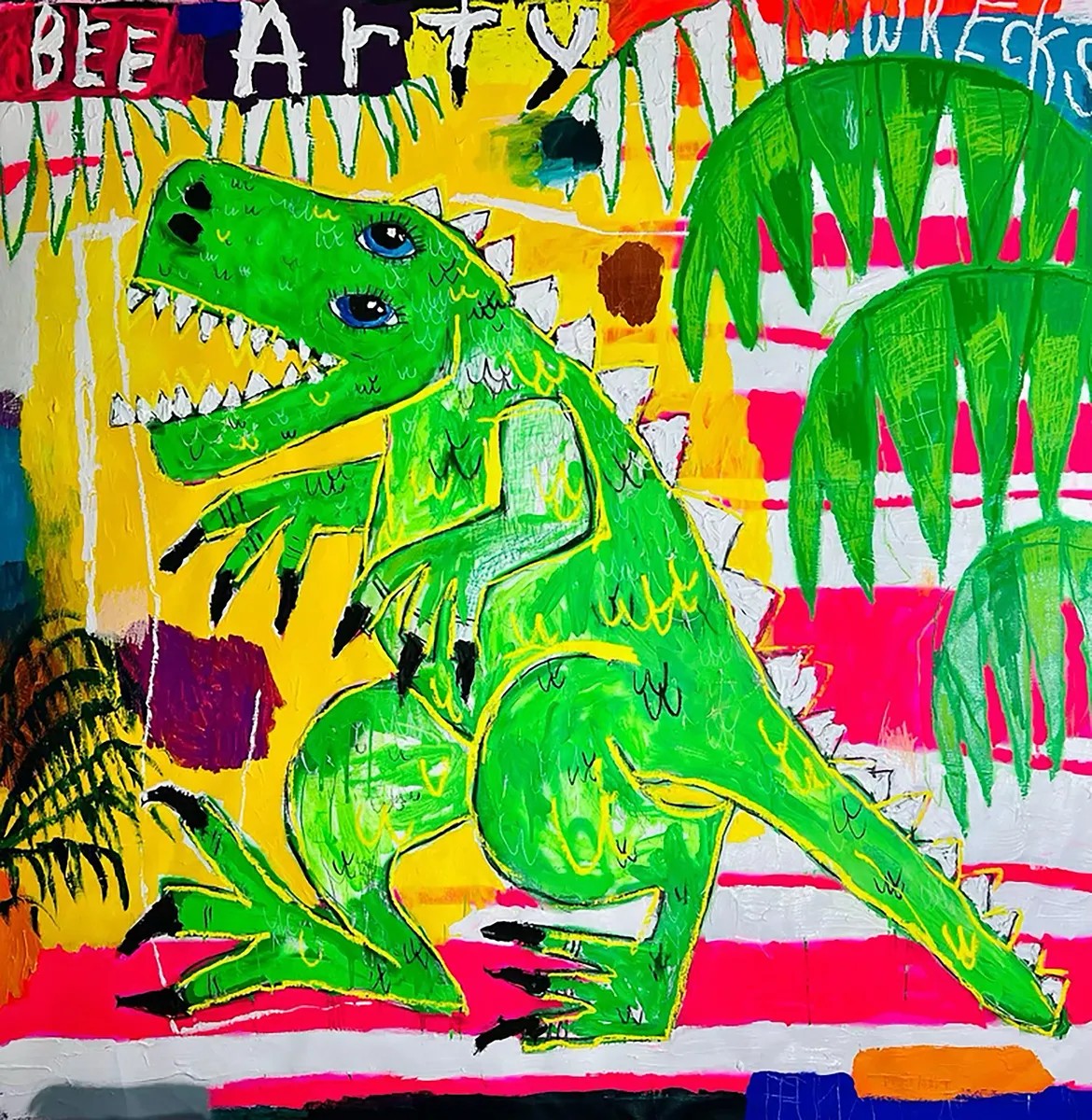 Nathan Paddison - Bee Arty Wrecks, 2022, Oil stick, matte vinyl acrylic spray paint, charcoal, and pencil on canvas
