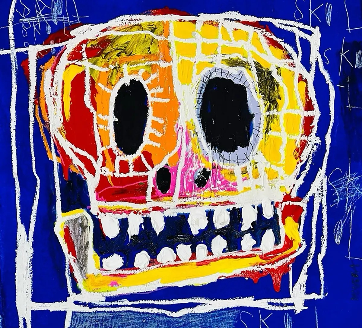 Nathan Paddison - Blew Skol Skol Skol, 2022, Oil stick, matte vinyl acrylic spray paint, charcoal, and pencil on canvas