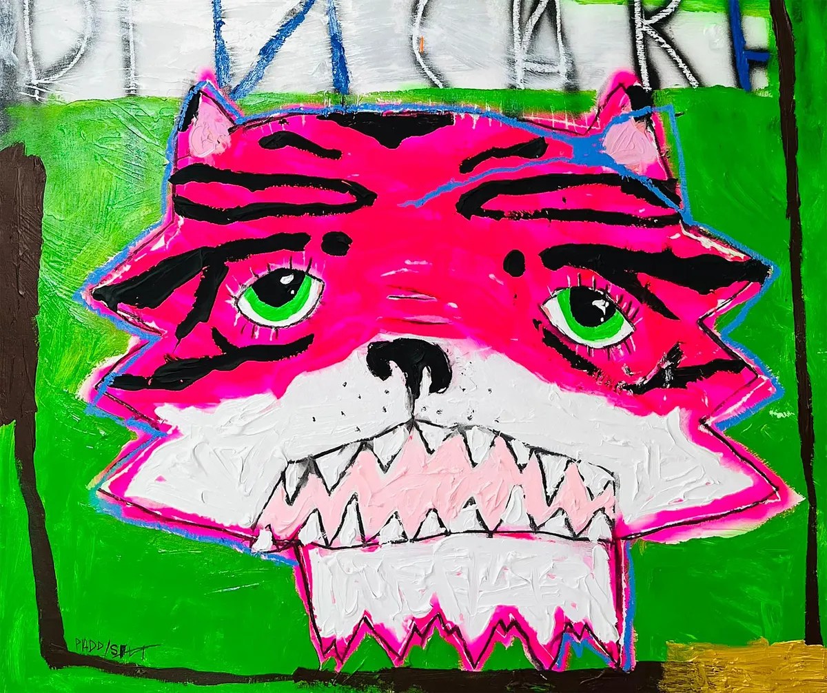 Nathan Paddison - Pin Cared, 2023, Oil stick, matte vinyl acrylic spray paint, charcoal, and pencil on canvas