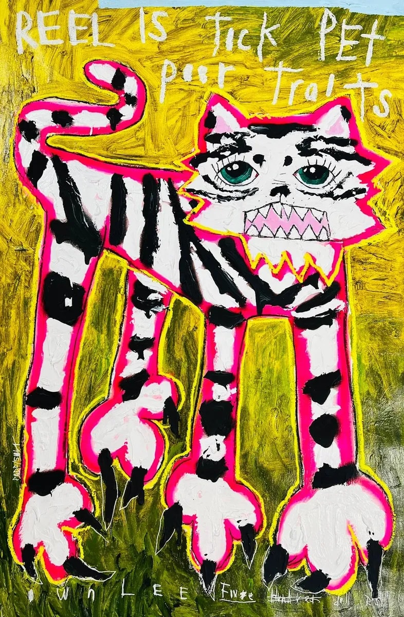 Nathan Paddison - Reel Is Tick Pet Portrait, 2023, Oil stick, matte vinyl acrylic spray paint, charcoal, and pencil on canvas