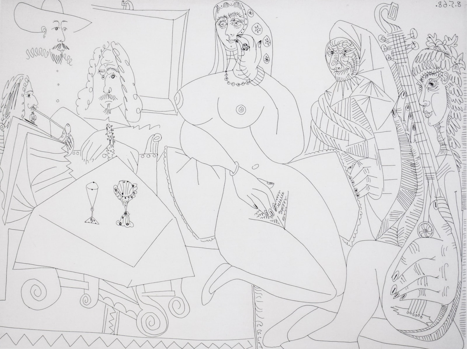 Pablo Picasso - Discussing Music at Celestine’s, from: Series 347 | Collation en musique chez la Celestine, 1968, Original...