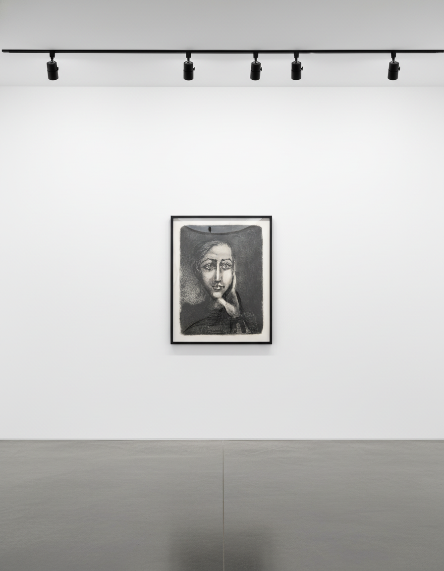 Pablo Picasso - Françoise Sur Fond Gris, 1950, Lithograph on gray-blue laid Ingres Canson paper with the Ingres Canson wat...