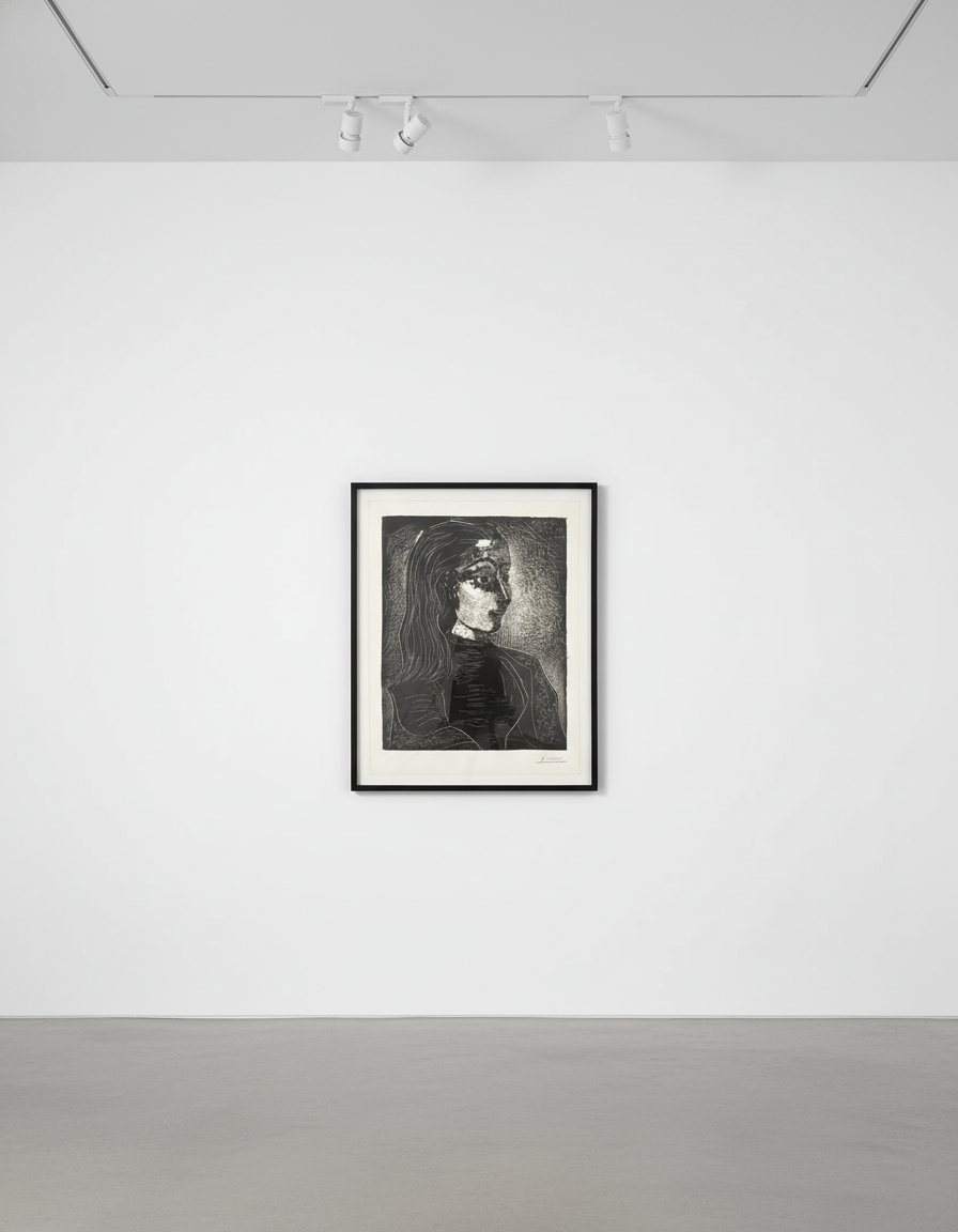 Pablo Picasso - Jacqueline Profile to the Right, 1958, Zinc plate lithograph on Arches paper
Signed and numbered