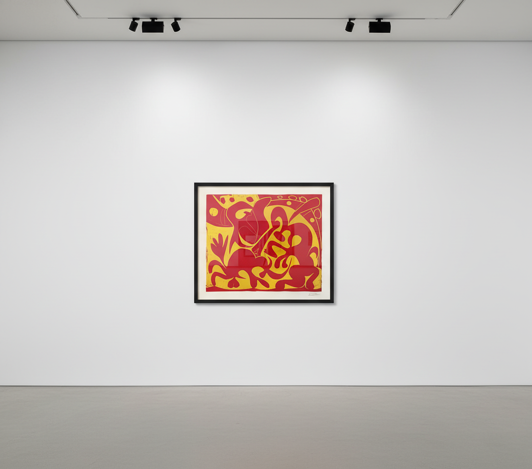 Pablo Picasso - La Pique en Rouge et Jaune (The Bullfight in Red and Yellow), 1959, Color Linocut
Hand signed in black pen...