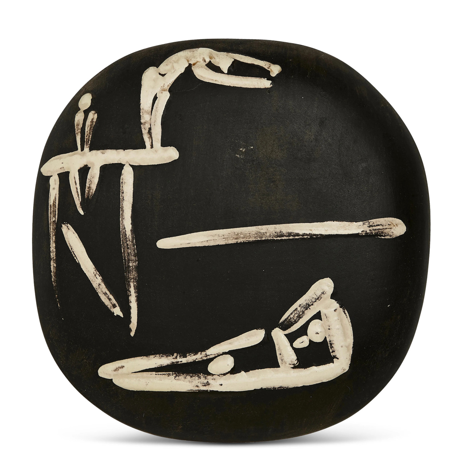 Pablo Picasso - Plongeurs, 1956, CeramicPartially glazed and painted, with the Madoura and Empreinte Originale de Picasso ...