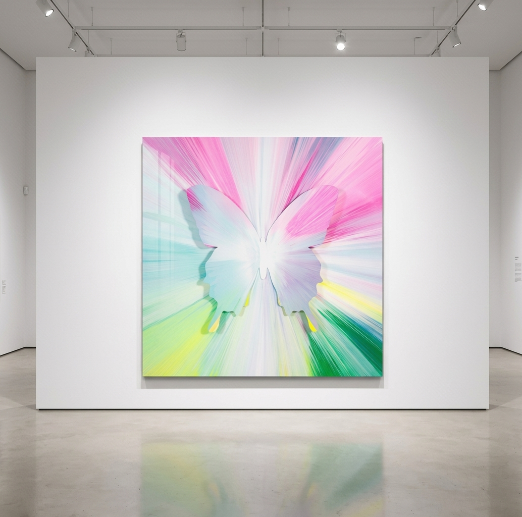 Punkmetender - 659, 2023, Acrylic on Stretched Canvas, Aluminum Butterfly, Diamond Dust