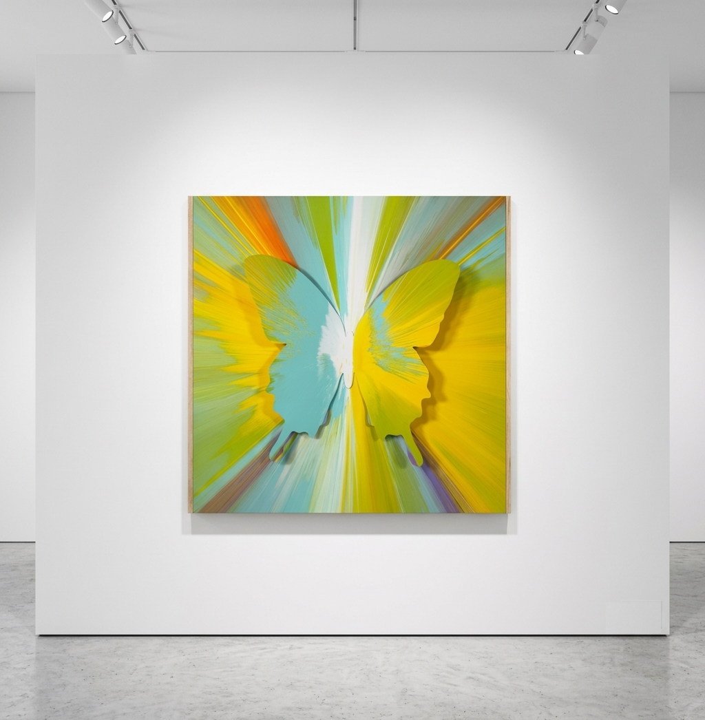 Punkmetender - 697, 2024, Acrylic on Stretched Canvas, Aluminum Butterfly, Diamond Dust.