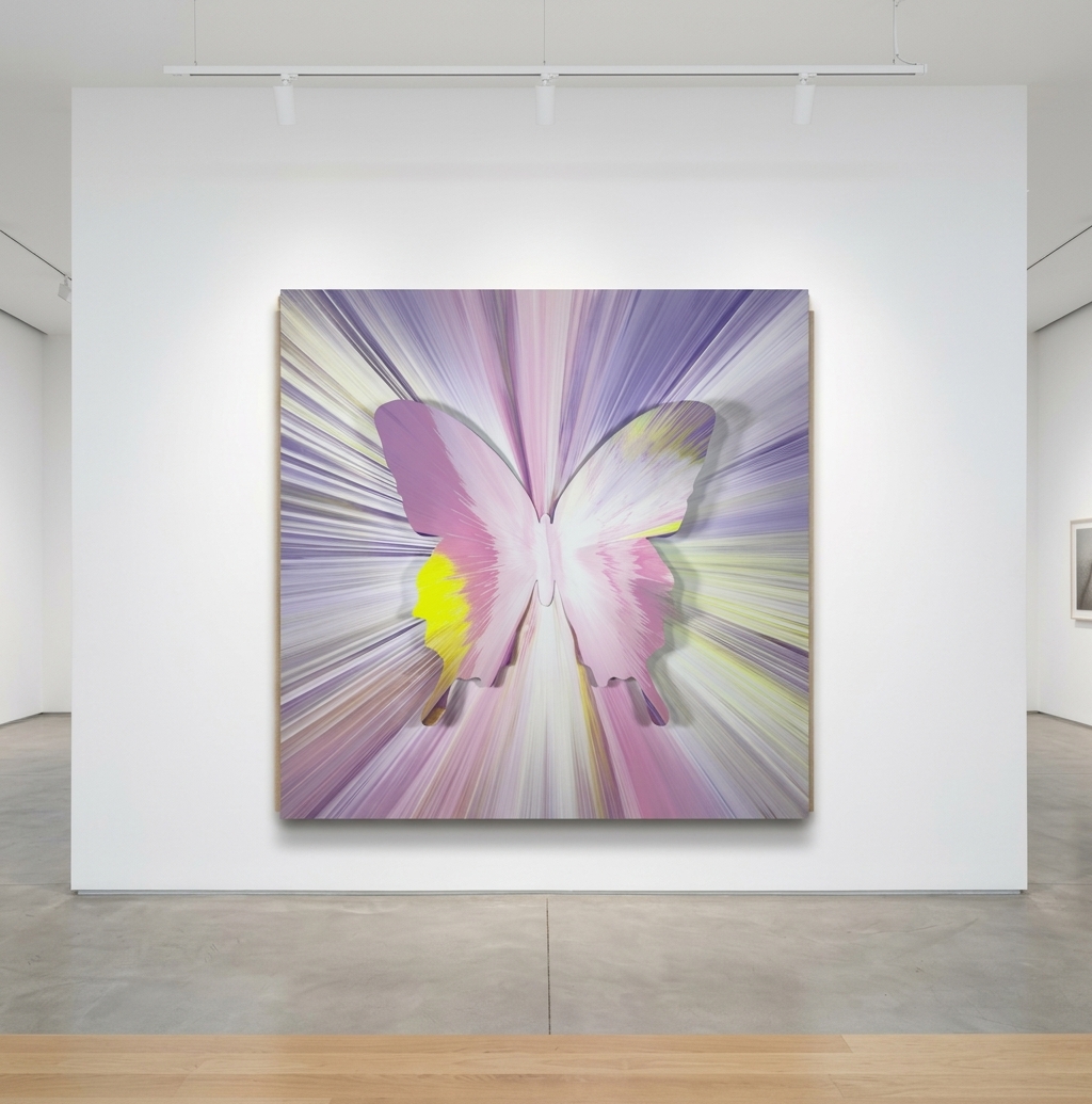 Punkmetender - 698, 2024, Acrylic on Stretched Canvas, Aluminum Butterfly, Diamond Dust.