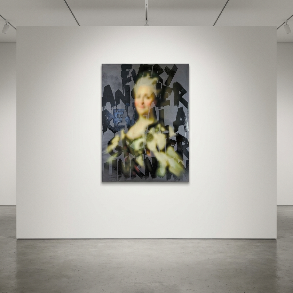Punkmetender - The Architecture of Greatness (Catherine the Great) , 2026, Oil on canvas with handwritten epoxy resin | si...