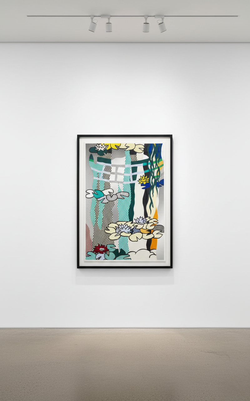 Roy Lichtenstein - Water Lilies with Japanese Bridge (C.265), 1992, Screen print enamel on processed and swirled stainless...