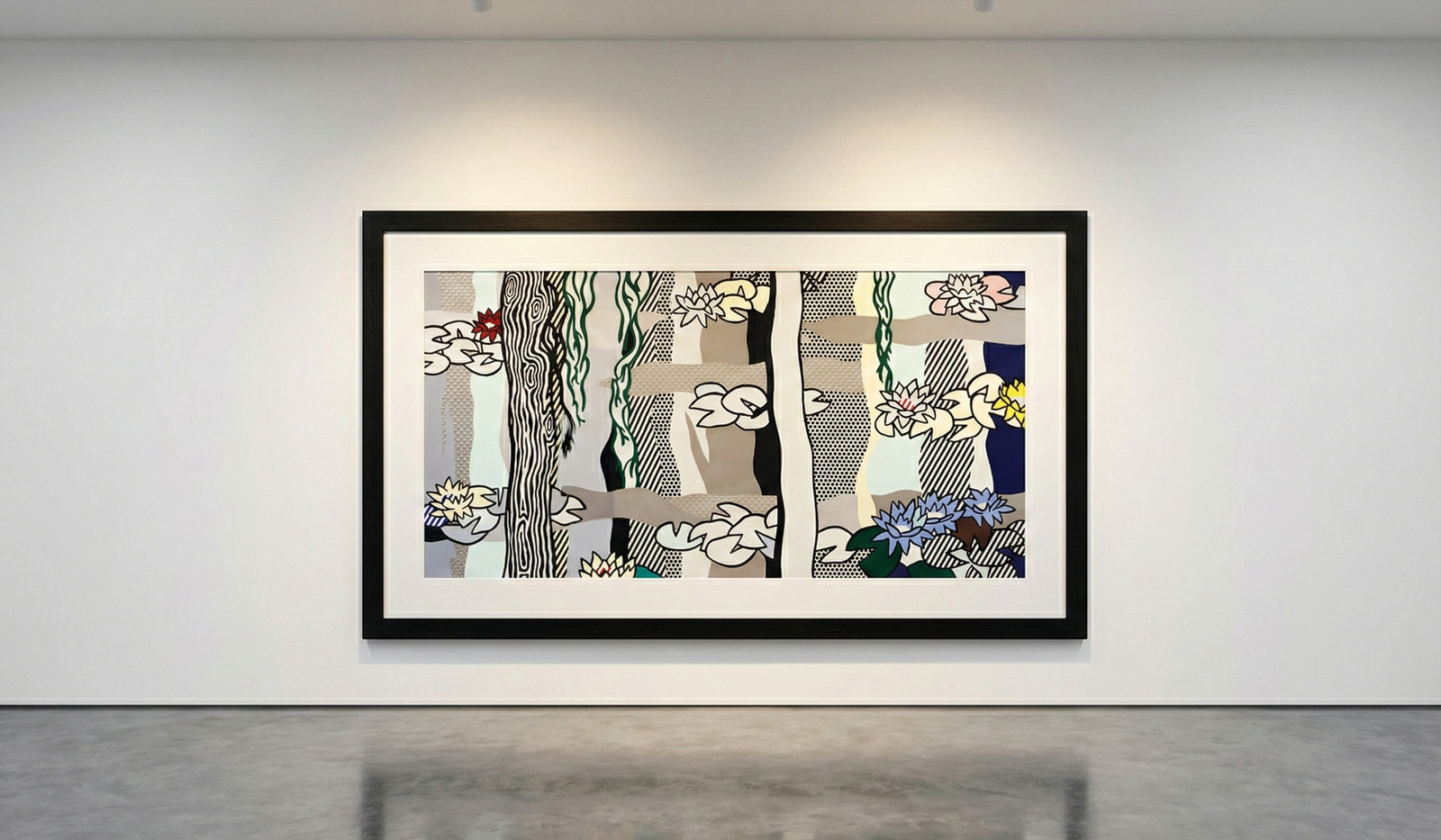 Roy Lichtenstein - Water Lilies With Willow (C. 242), 1992, Screen printed enamel on stainless steel in artist's frame