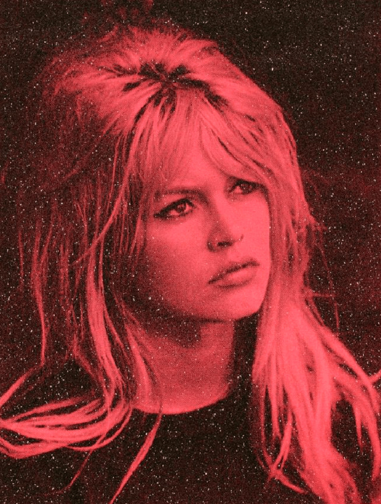 Russell Young - Brigitte Bardot in St. Tropez Rose, 2017, Acrylic paint and enamel screen print with diamond dust on linen