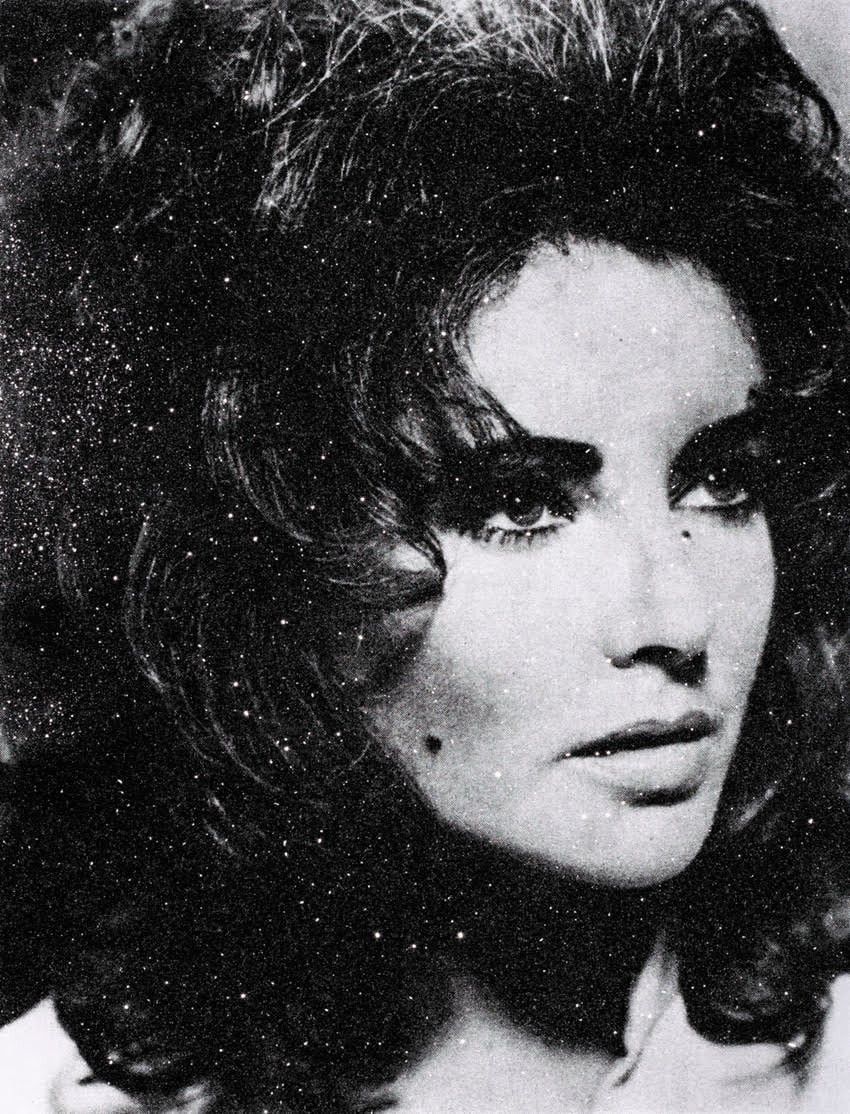 Russell Young - Elizabeth Taylor, 2017, Hand-pulled acrylic and enamel screen print on linen with diamond dust in Hellfire...