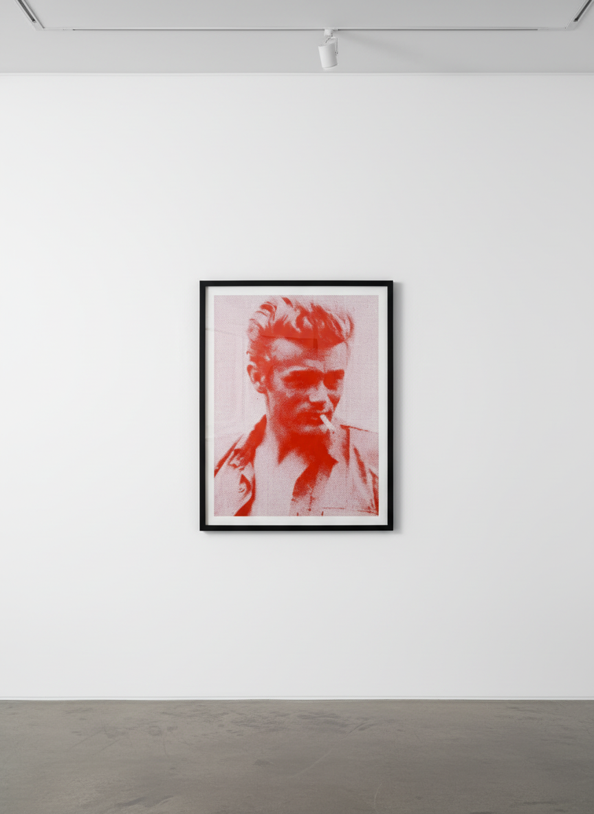 Russell Young - James Dean, From Fame + Shame, 2006, Acrylic screen print on somerset paper in red and white