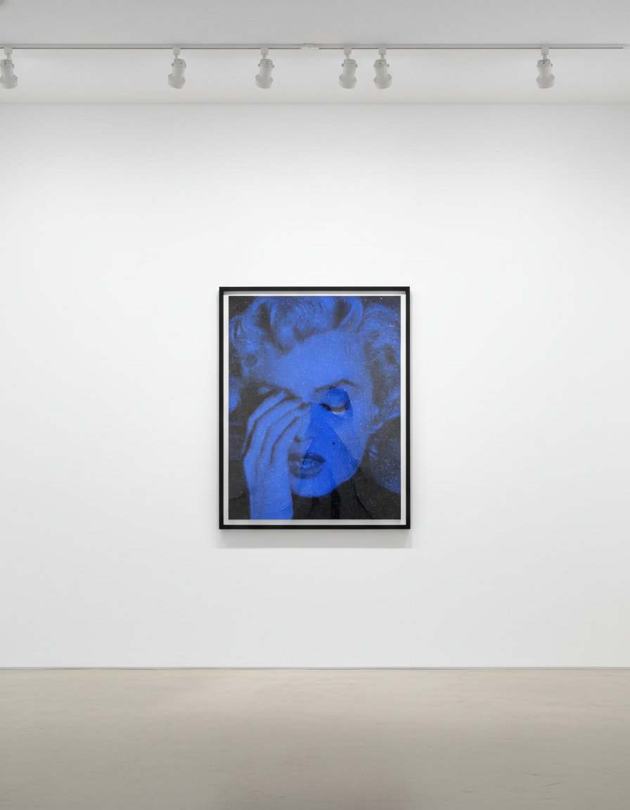 Russell Young - Marilyn Crying (California) Half Moon Blue, 2015, Acrylic paint enamel and diamond dust screenprint on linen