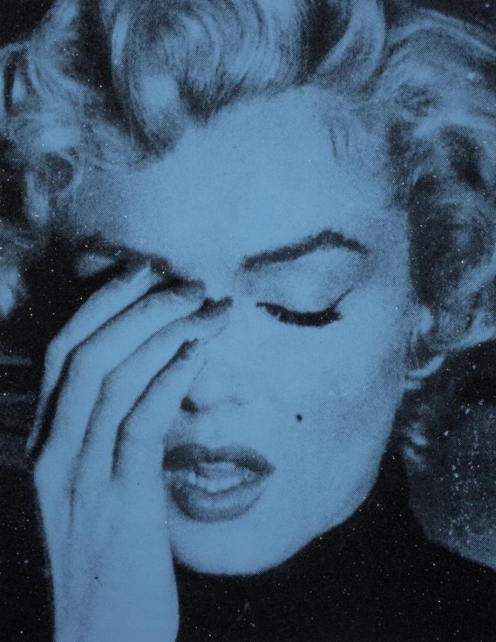 Russell Young - Marilyn Crying Skylark Blue, 2019, Hand pulled acrylic and enamel screen print on linen with diamond dust ...