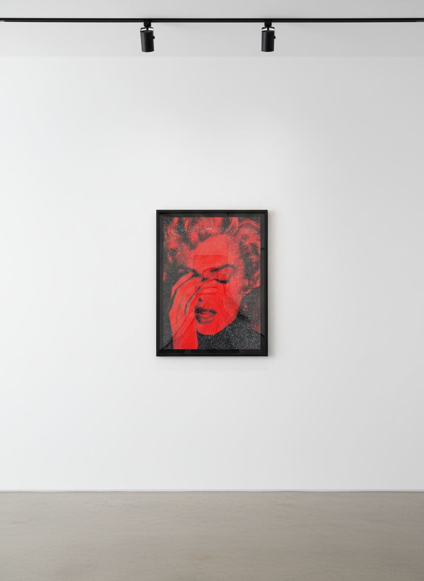 Russell Young - Marilyn Crying Small Diamond (Apollo Red), 2024, Acrylic, oil based ink and diamond dust hand pulled scree...