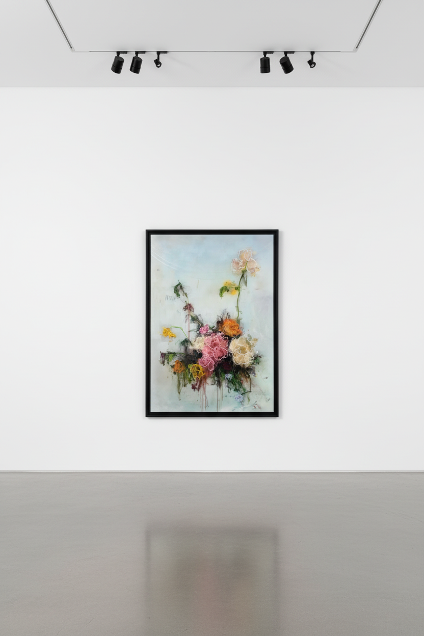 Sage Barnes - Bloom 14, 2022, Acrylic pastel spray paint and resin on canvas wrapped panel