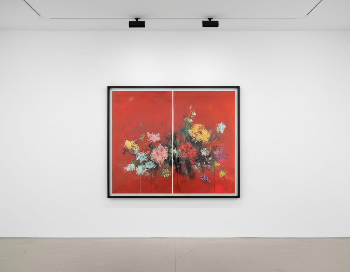 Sage Barnes - Bloom 18, 2022, Acrylic pastel spray paint and resin on canvas wrapped panels