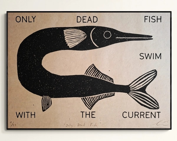 David Schmitt - Only Dead Fish , 2026, Printed on Handmade Lokta Paper