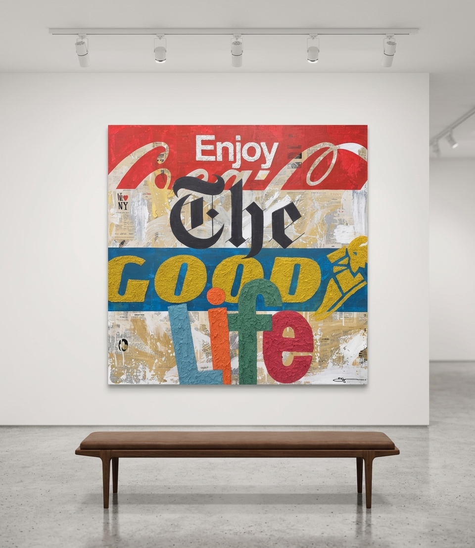 Jojo Anavim - Enjoy The Good Life, 2025, Acrylic, Heavy Texture and Collage on Canvas