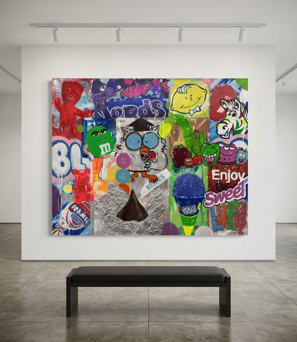 Jojo Anavim - Enjoy The Sweet Life, 2025, Acrylic, Spray Paint and Texture on Canvas