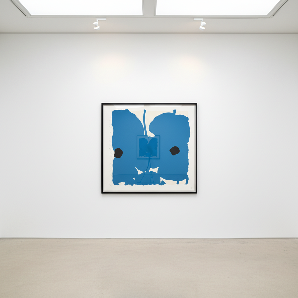 Donald Sultan - Blue Poppies, Sept 7, 2022, Color Silkscreen with enamel inks, flocking, and tar-like texture on Rising 2-...