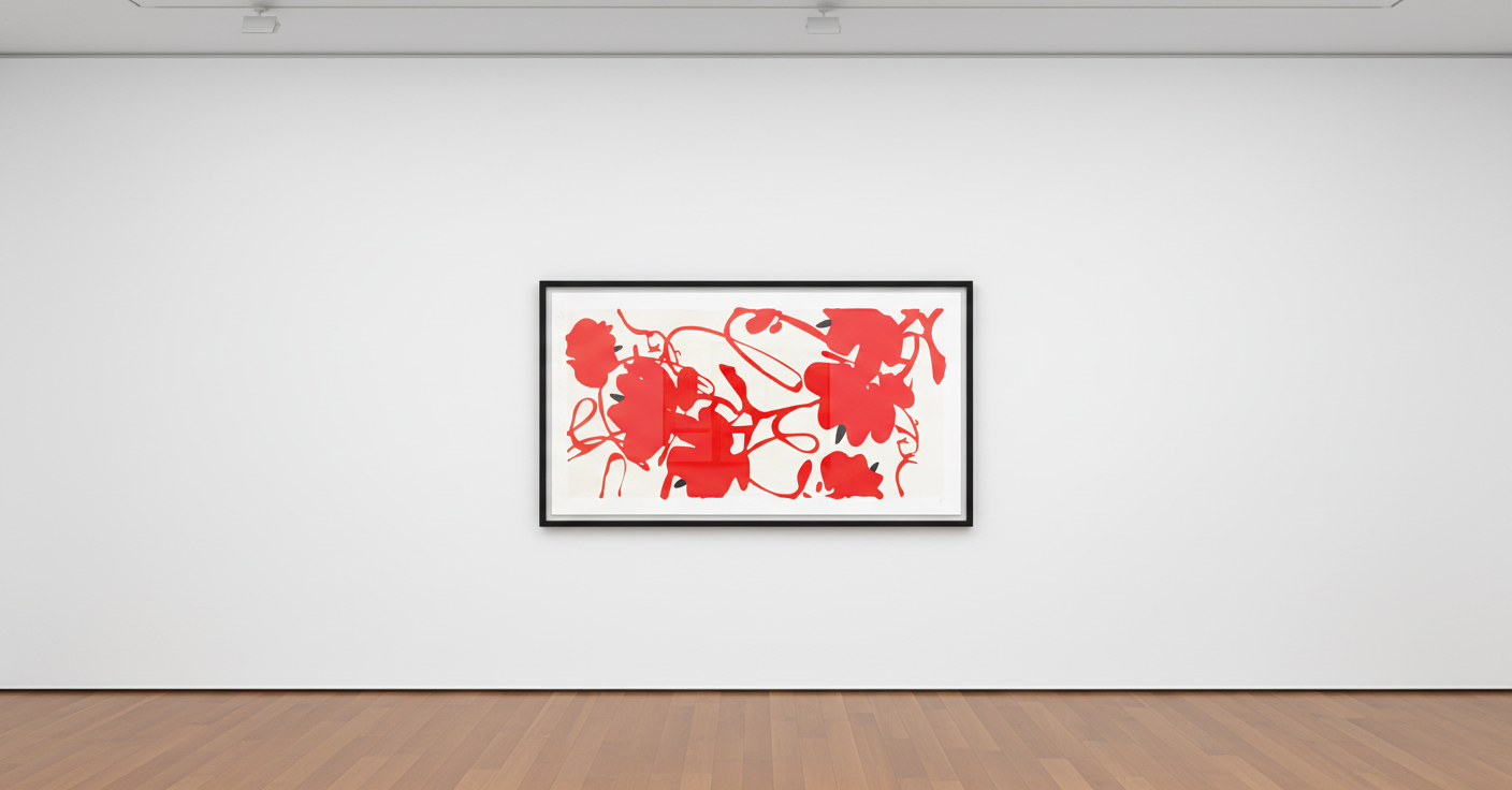 Donald Sultan - Lantern Flowers, Feb 18, 2012, Color silkscreen with enamel inks, flocking, and tar-like texture on 4-ply ...