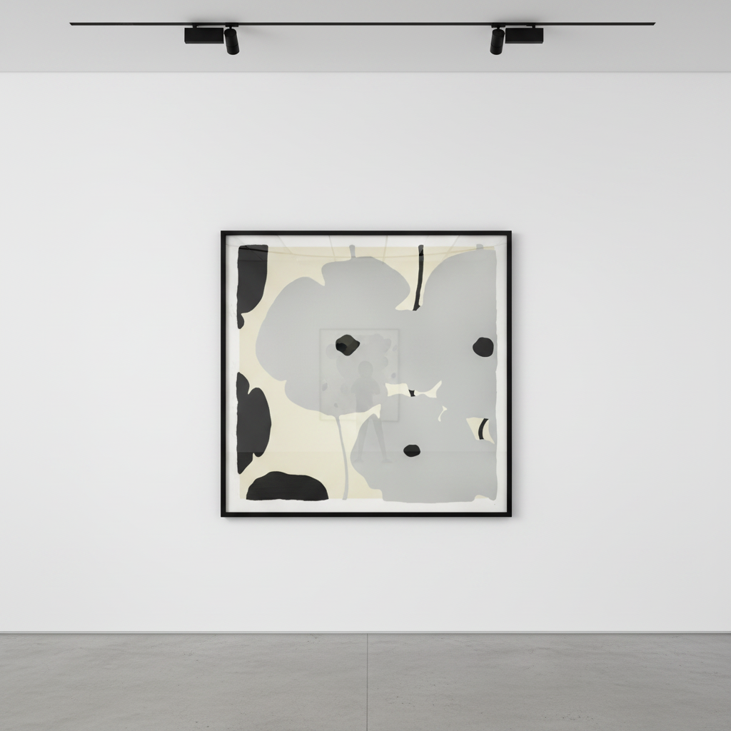 Donald Sultan - Silver and Black Poppies, 2020, Silkscreen with overprinted flocking on 4-ply Rising Museum Board