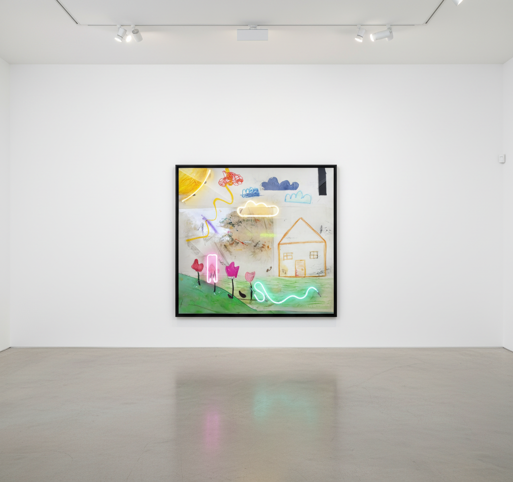 Vincent Chung - Sun Was High (& So Was I), 2020, Acrylic, engine oil, oil sticks, dirt, scotch tape, irrigation strings. p...