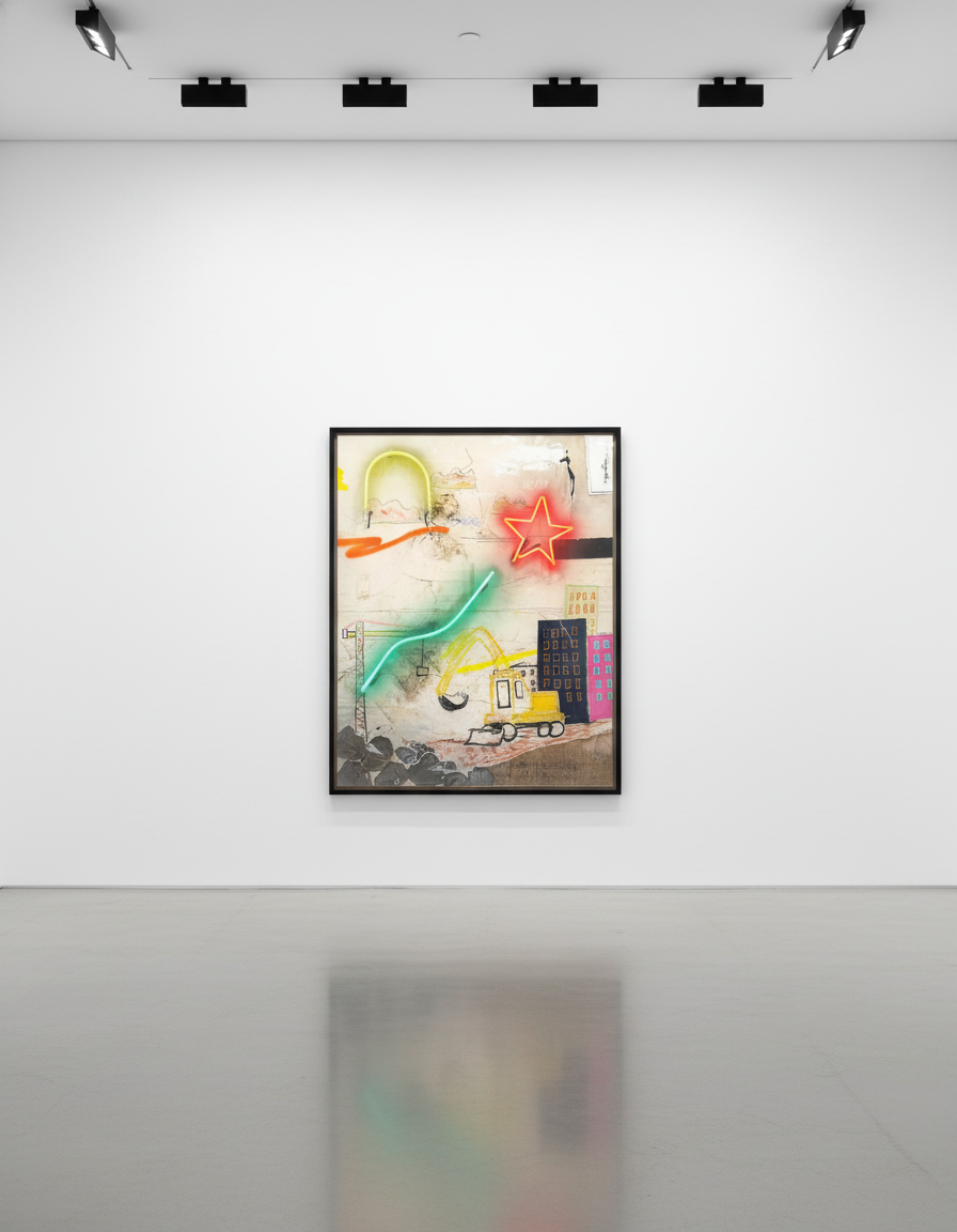 Vincent Chung - Sweet Little Nightmare, 2022, Mixed media and neon on sewn canvas