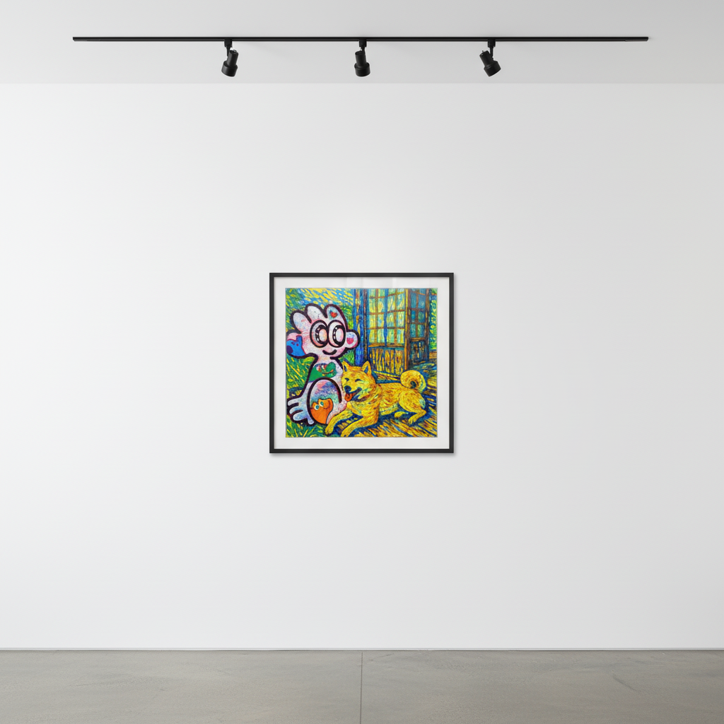 Yusuke Toda - YUM and Shiba Inu, 2025, Mixed media on canvas