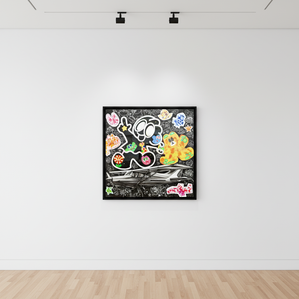 Yusuke Toda - YUM POM Flying the Sky, 2025, Mixed media on canvas