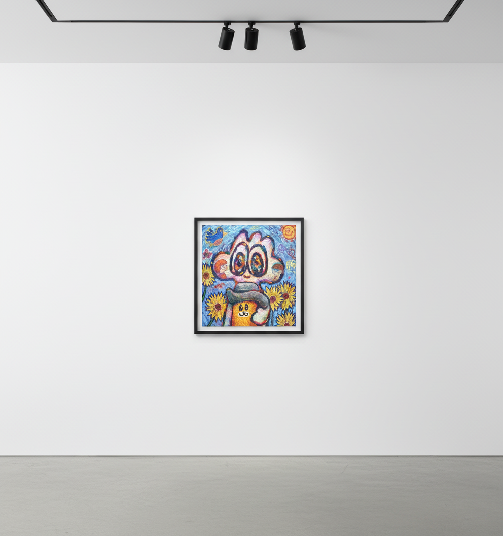 Yusuke Toda - Yum Pom with Felt Hat, 2023, Acrylic and oil stick on canvas