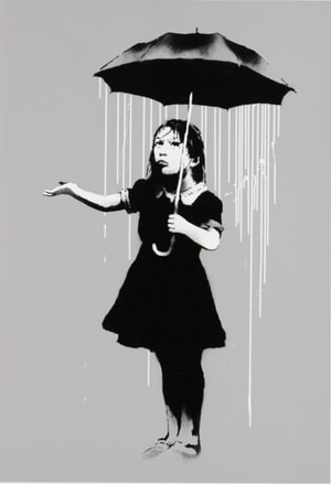 Banksy - NOLA Umbrella Girl White Rain