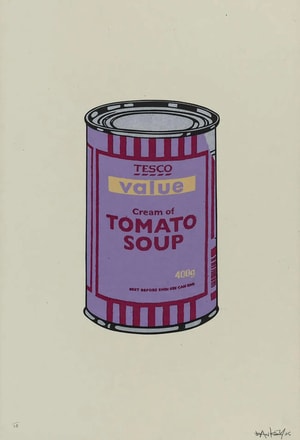 Banksy - Soup Can (Violet, Cherry, Beige) (Signed)